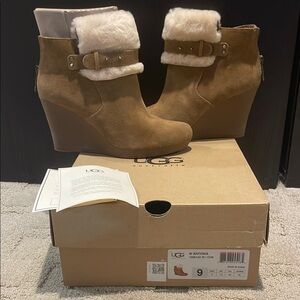 UGG Tan Suede Ankle Boots with Sheepskin Lining